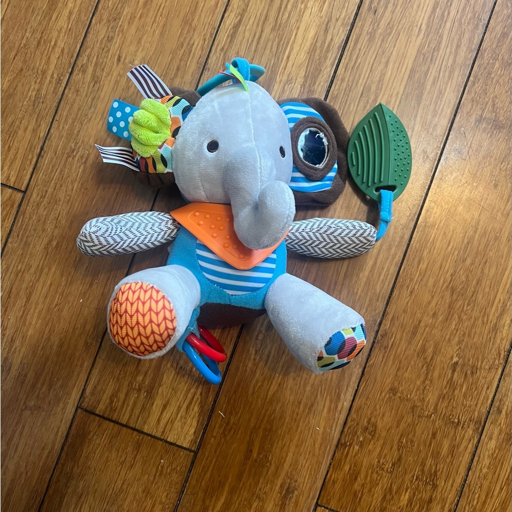 Plush Elephant Toy with Blue and Gray Accents